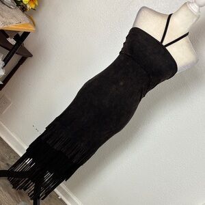 739  NWT  Rancho Estancia Elegant Black &Brown Fringe Dress. SzL